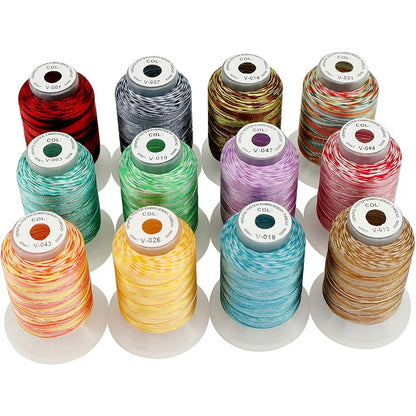New brothread 12 Colors Variegated Polyester Embroidery Machine Thread Kit 500M Each Spool Compatible with Brother Janome Babylock Singer Pfaff Bernina Embroidery and Sewing Machines