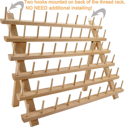 New brothread 60 Spulen Holz Fadenhalter/Garnhalter/Fadenspulen Organizer mit Haken zum Aufhängen für Stickerei, Quilten, Nähen, Haare Flechten