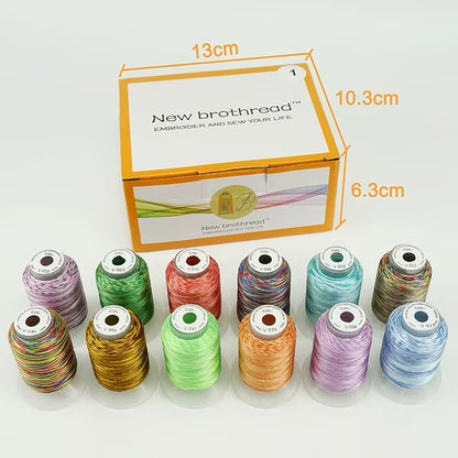 New brothread 12 Colors Variegated Polyester Embroidery Machine Thread Kit 500M Each Spool Compatible with Brother Janome Babylock Singer Pfaff Bernina Embroidery and Sewing Machines