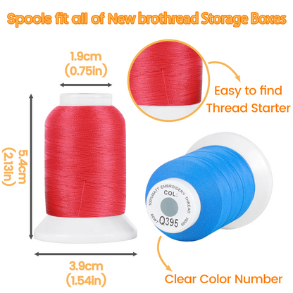 60WT Matt Embroidery Machine Thread 50 Colors Each Spool 600M (660Y) for Embroidering with Sharp Contours, Logos, Fine Lettering, Small Details etc.-Made by New brothread