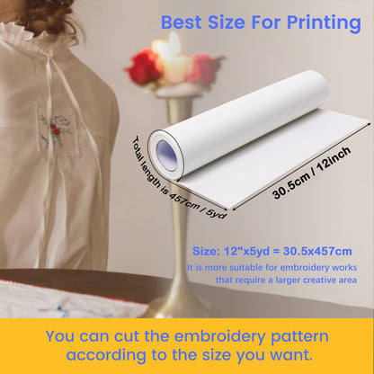 New brothread 12"x5YDS Sticky Water Soluble Embroidery Stabilizer Printable Paper Stabilizer - Medium Weight - Allowed for Print or Draw Patterns Best for Hand & Machine Embroidery