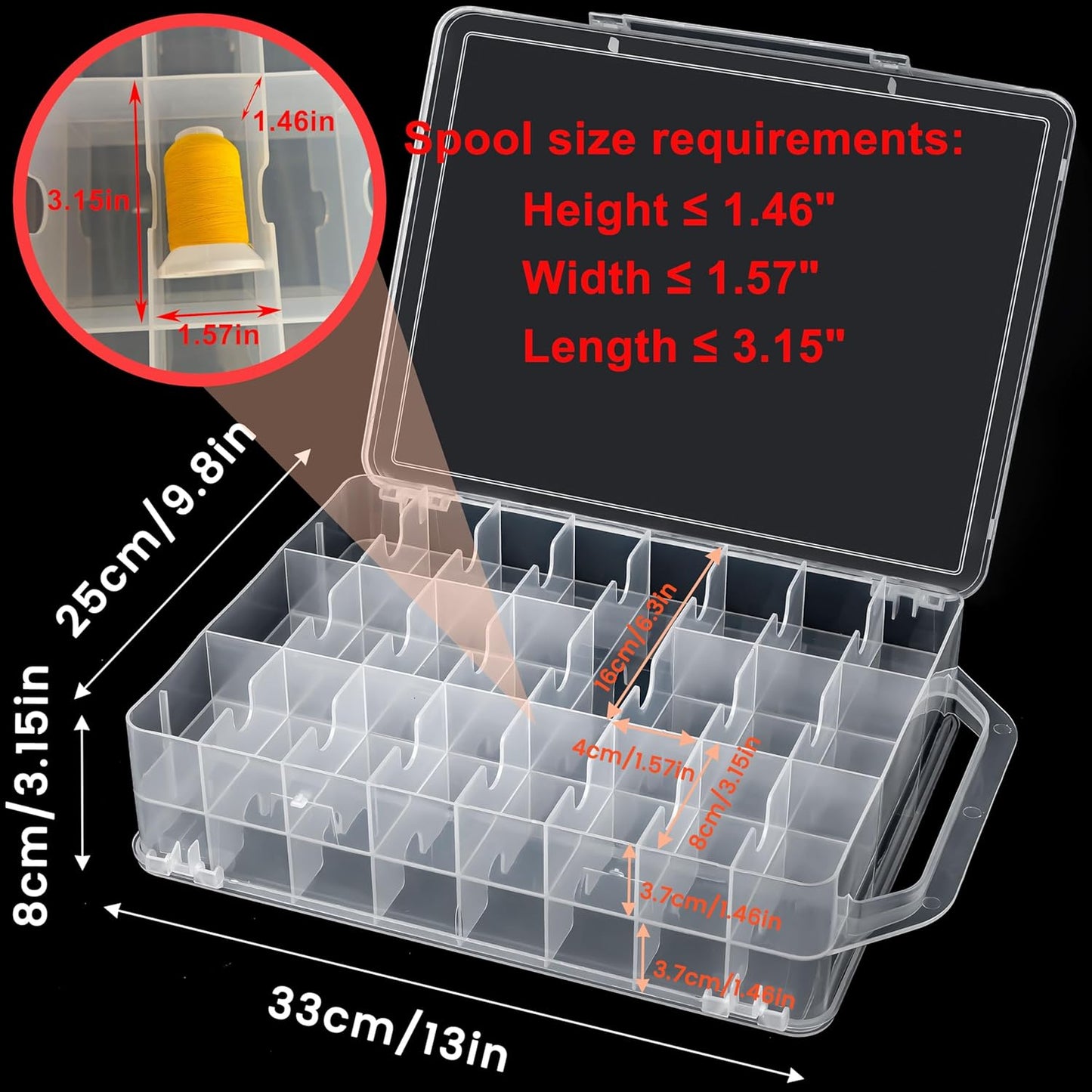 New brothread Double-Sided Storage Organizer/Box with Total 48 Adjustable Compartments, Removable Dividers For Embroidery and Sewing Threads, Embroidery Floss, Needles, Beads, Small Crafts  & Toys