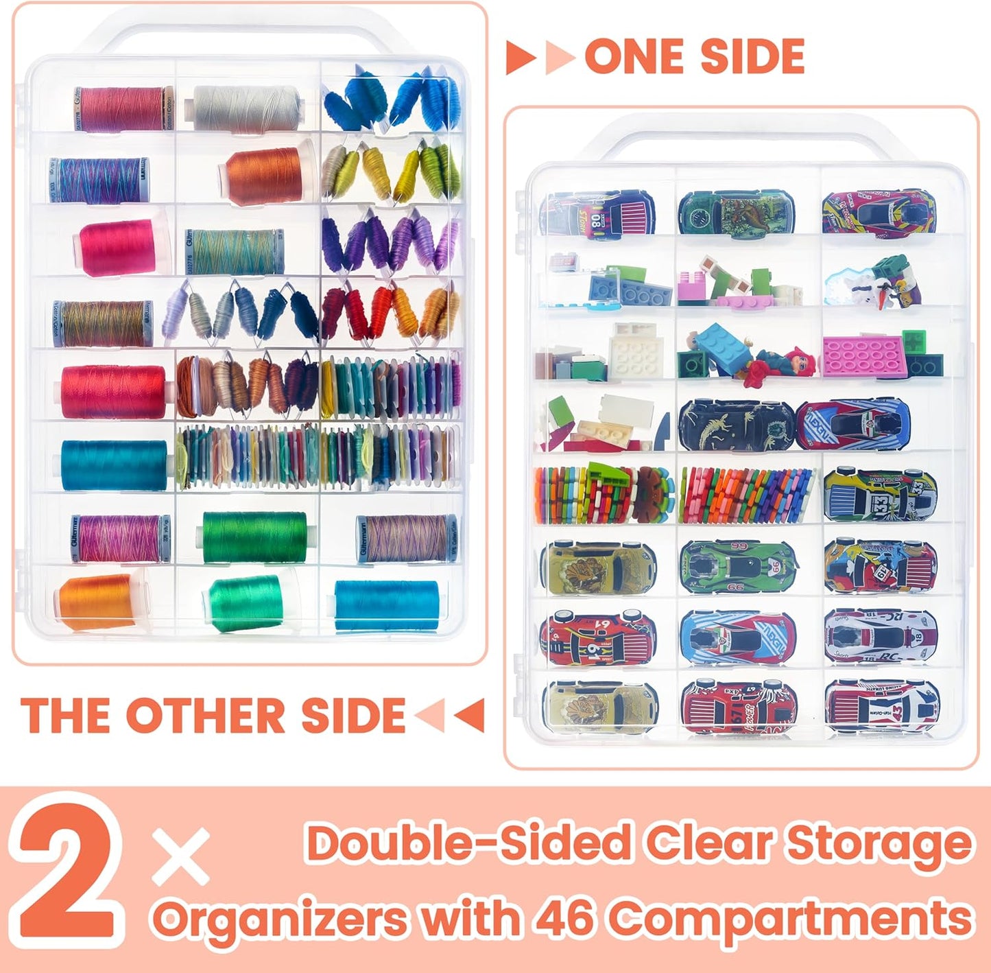 New brothread Double-Sided Storage Organizer/Box with Total 48 Adjustable Compartments, Removable Dividers For Embroidery and Sewing Threads, Embroidery Floss, Needles, Beads, Small Crafts  & Toys