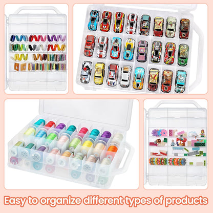 New brothread Double-Sided Storage Organizer/Box with Total 48 Adjustable Compartments, Removable Dividers For Embroidery and Sewing Threads, Embroidery Floss, Needles, Beads, Small Crafts  & Toys