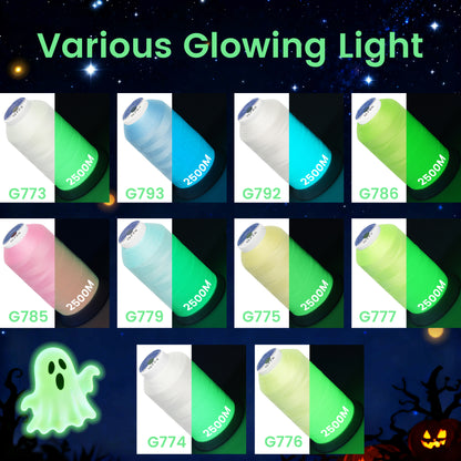 New brothread Single Huge Spool Luminary Glow in The Dark Embroidery Machine Thread Kit 30WT 2500M(2735Y) Each Spool for Embroidery, Quilting, Sewing