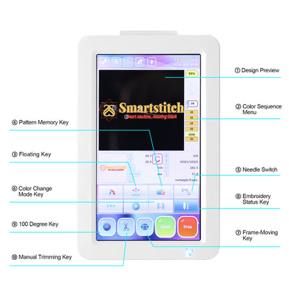 Smartstitch Embroidery Machine S-1001,10 Needles,Max Speed 1200RPM,Embroidering for Hats and T-shirt with 9.5"x14.2" Extra Large Embroidery Area 7" Touchable Screen(containing starter kit)