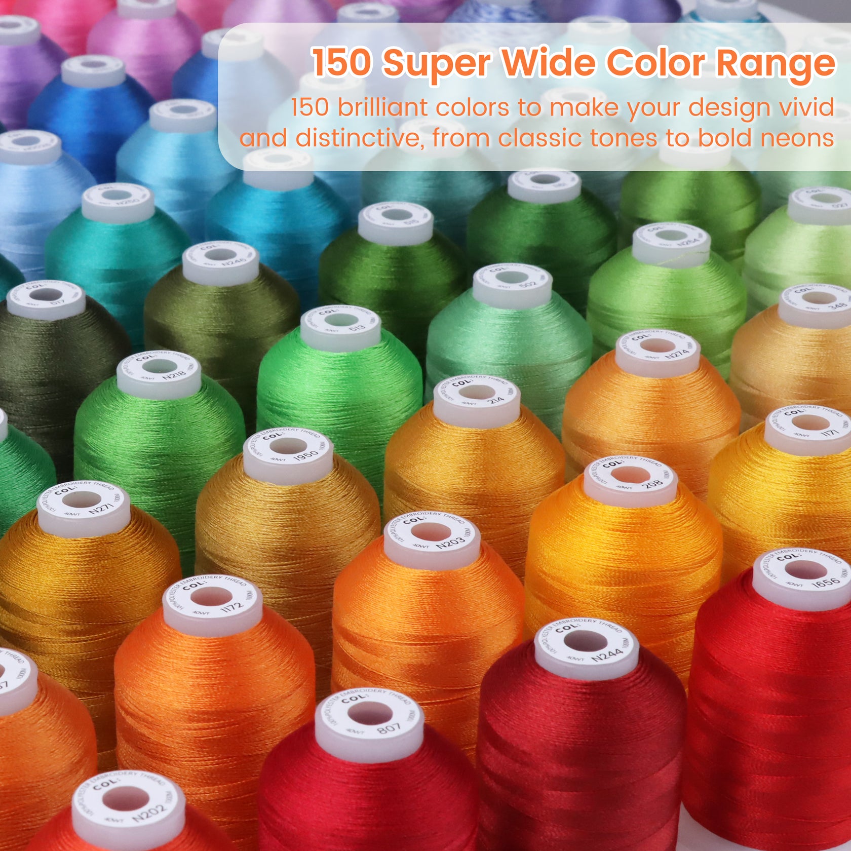 New brothread Embroidery Machine Thread Mega Kit 150 Colors Compatible