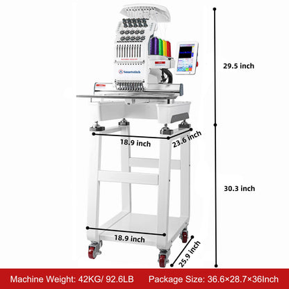 Smartstitch Embroidery Machine S-1001,10 Needles,Max Speed 1200RPM,Embroidering for Hats and T-shirt with 9.5"x14.2" Extra Large Embroidery Area 7" Touchable Screen(containing starter kit)