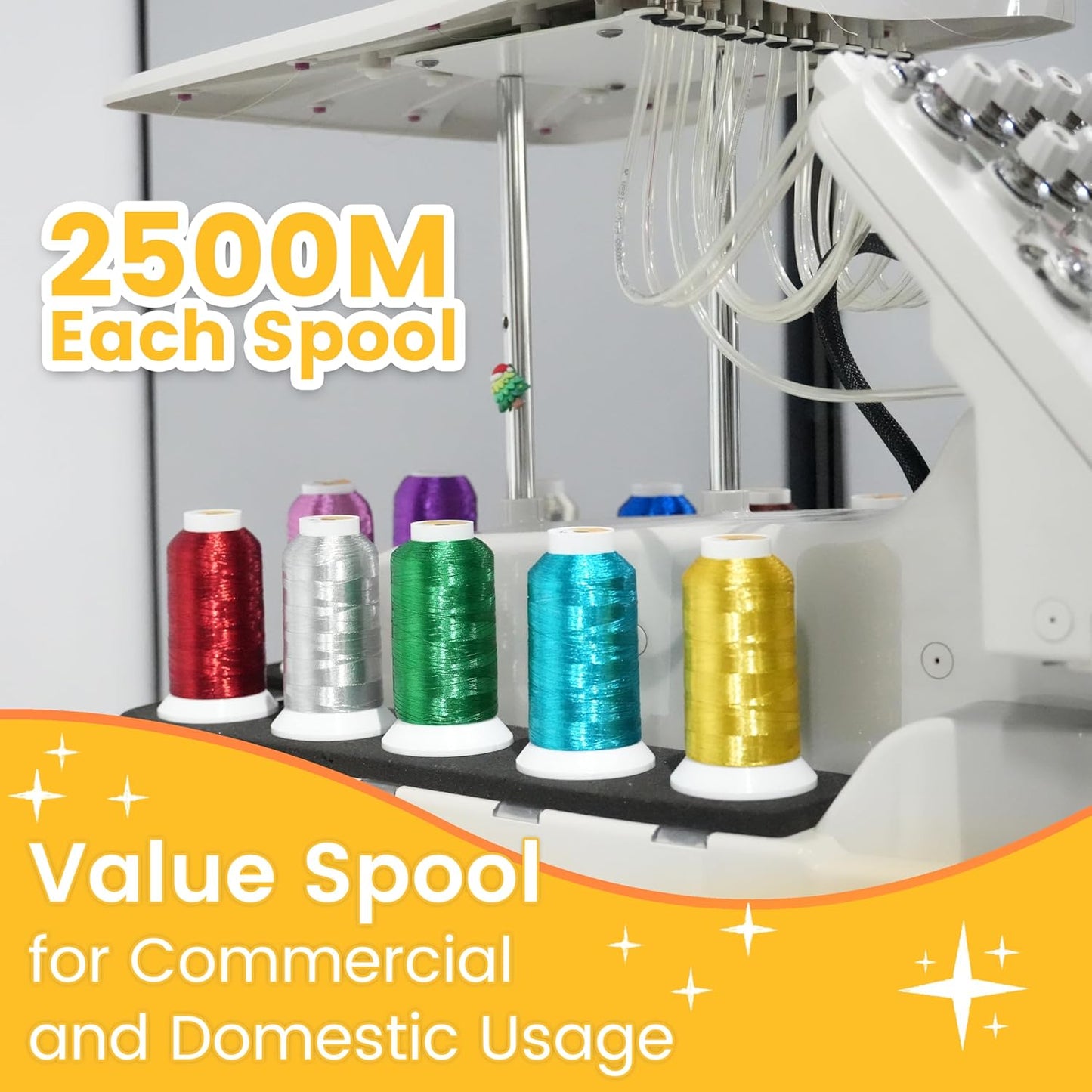 New brothread Single Huge Spool Metallic Embroidery Machine Thread 2500M (2735Y) Each for Commercial and Domestic Embroidery Machines