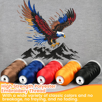 New brothreads - 15 Starter Colors of Huge Spool 5000M Polyester Embroidery Machine Thread for Commercial and Domestic Embroidery Machines