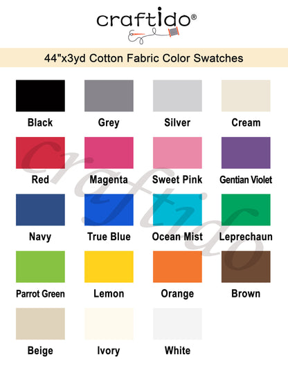 Craftido-19 Options-100% Cotton Fabric by The Yard in Solid Color 44”Wide by 3yd (9 ft) -Medium Weight 5.2 oz- for Quilting, Sewing, Crafts, Binding, Backing and Lining