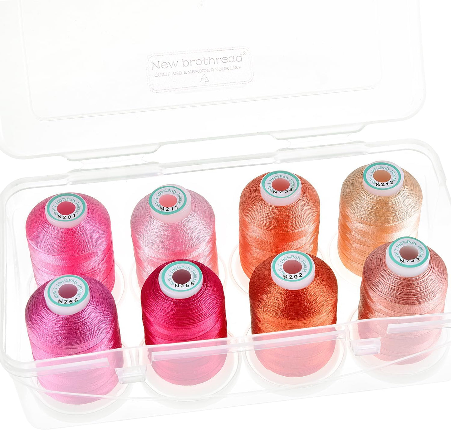 New brothread Polyester Embroidery Machine Thread 1000m Each with Clear Plastic Storage Box for Embroidery & Quilting