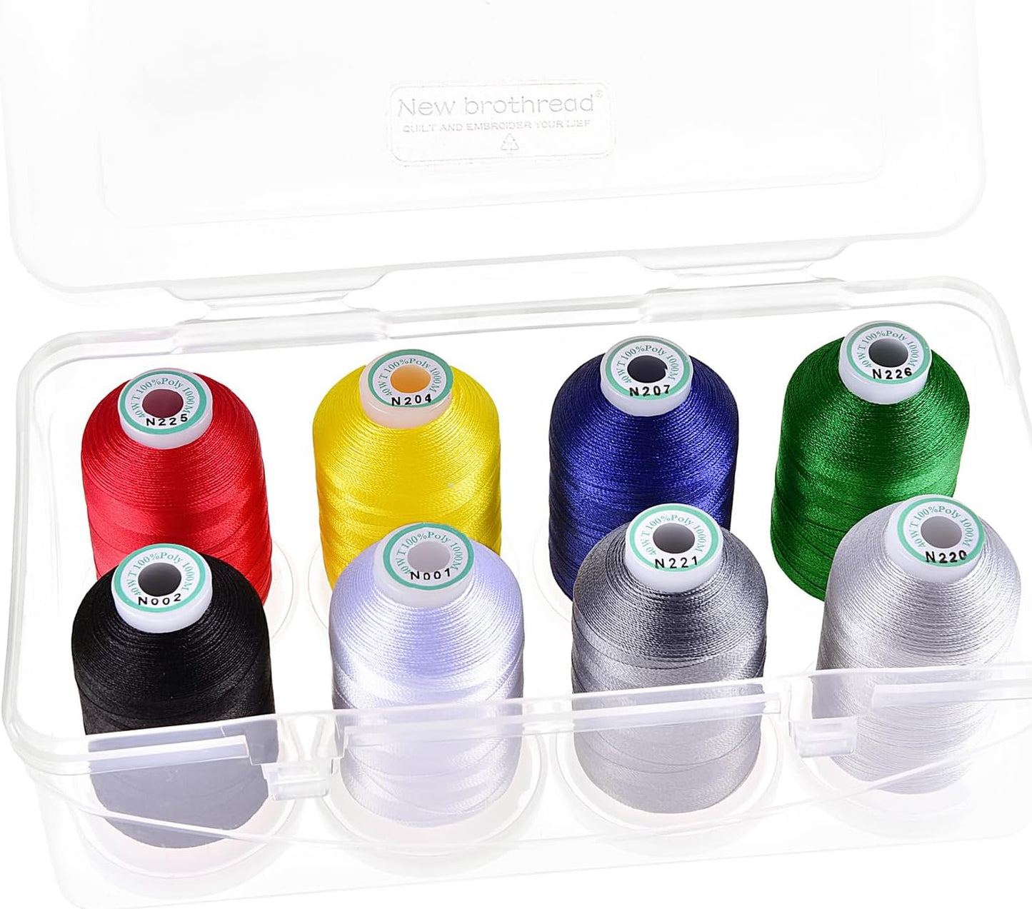 New brothread Polyester Embroidery Machine Thread 1000m Each with Clear Plastic Storage Box for Embroidery & Quilting