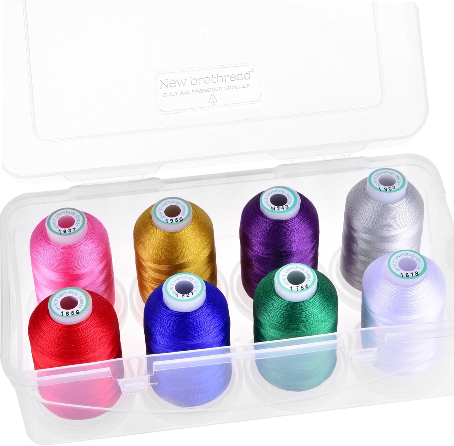 New brothread Polyester Embroidery Machine Thread 1000m Each with Clear Plastic Storage Box for Embroidery & Quilting