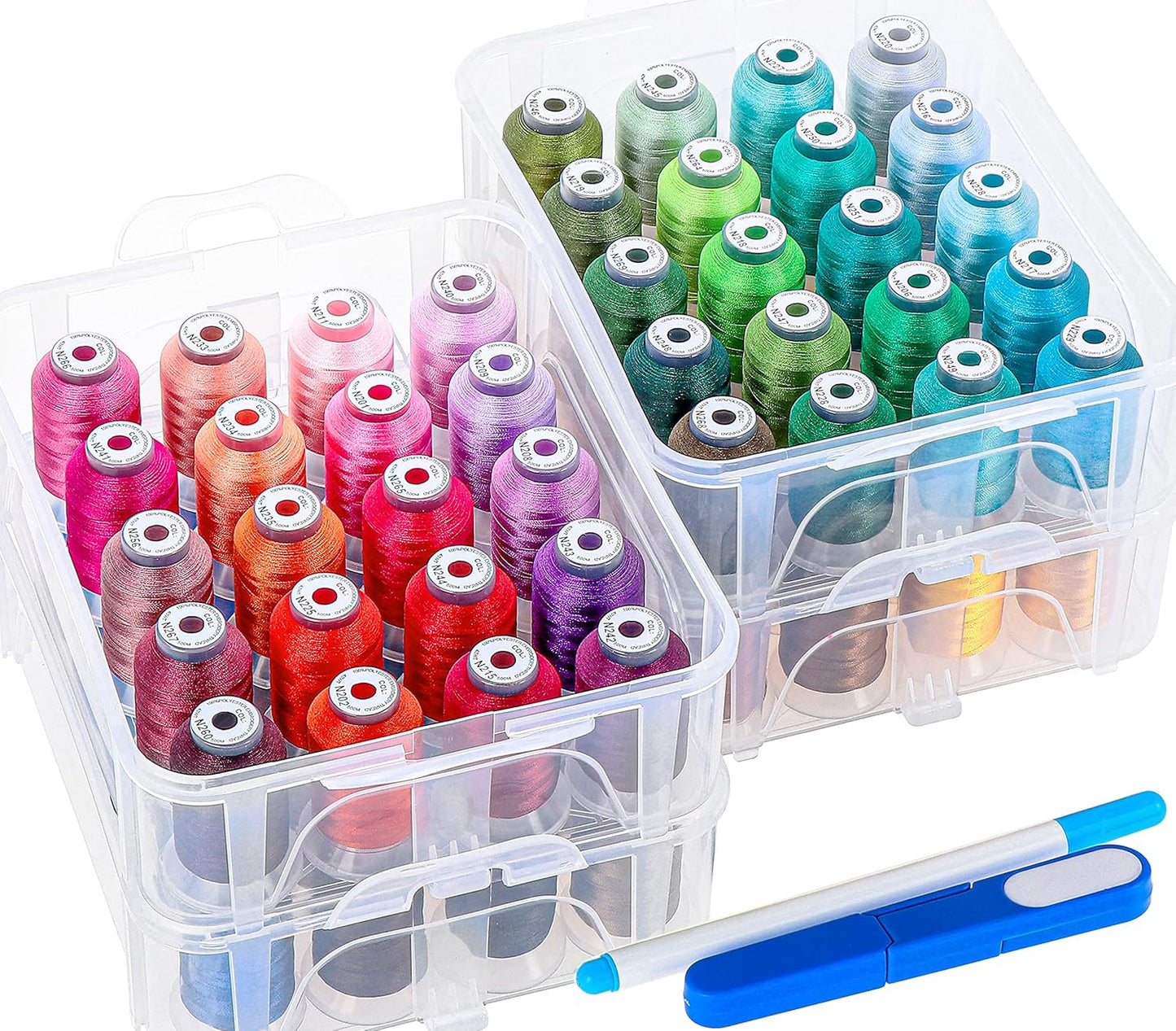 New brothread 80 Spools 500m Each Embroidery Machine Thread with Clear Plastic Storage Box - Colors Compatible with Janome and Robison-Anton Colors