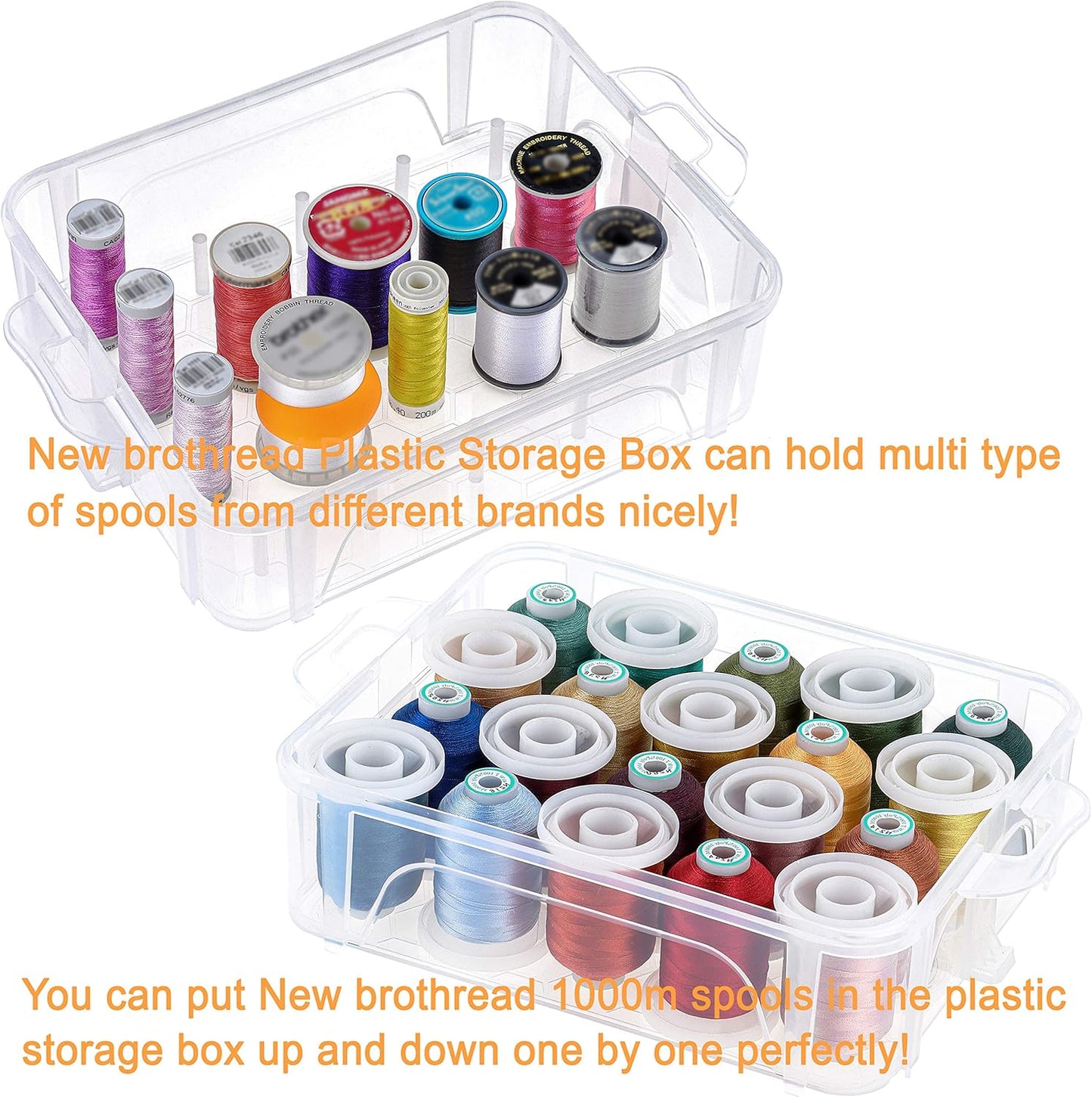 New brothread 80 Spools 500m Each Embroidery Machine Thread with Clear Plastic Storage Box - Colors Compatible with Janome and Robison-Anton Colors