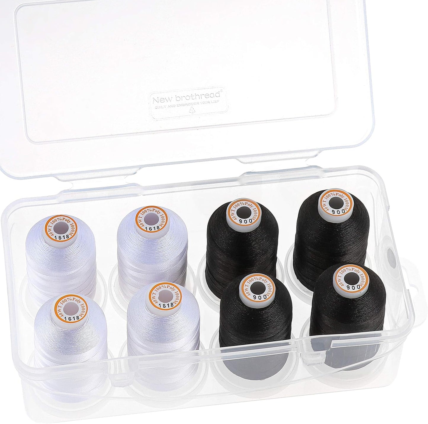 New brothread Polyester Embroidery Machine Thread 1000m Each with Clear Plastic Storage Box for Embroidery & Quilting