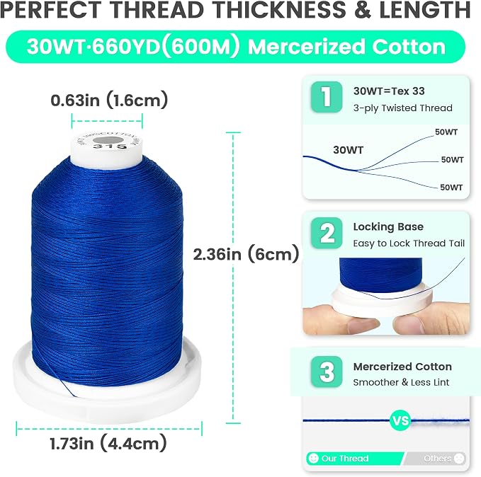 New brothread Multi-Purpose 100% Mercerized Cotton Threads-16 Pastel Colors