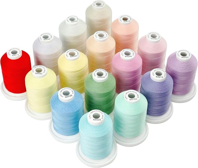 New brothread Multi-Purpose 100% Mercerized Cotton Threads-16 Pastel Colors
