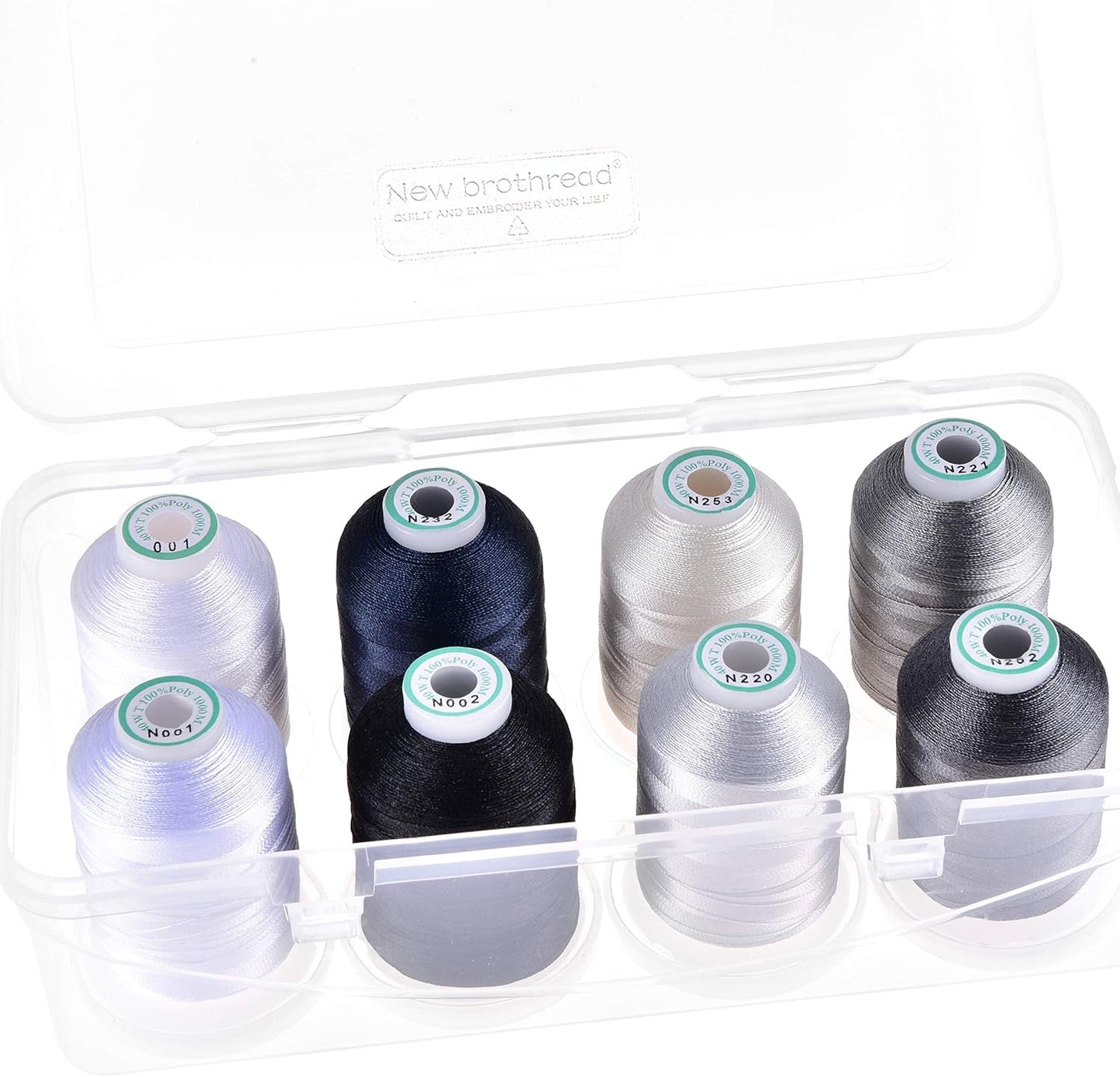 New brothread Polyester Embroidery Machine Thread 1000m Each with Clear Plastic Storage Box for Embroidery & Quilting