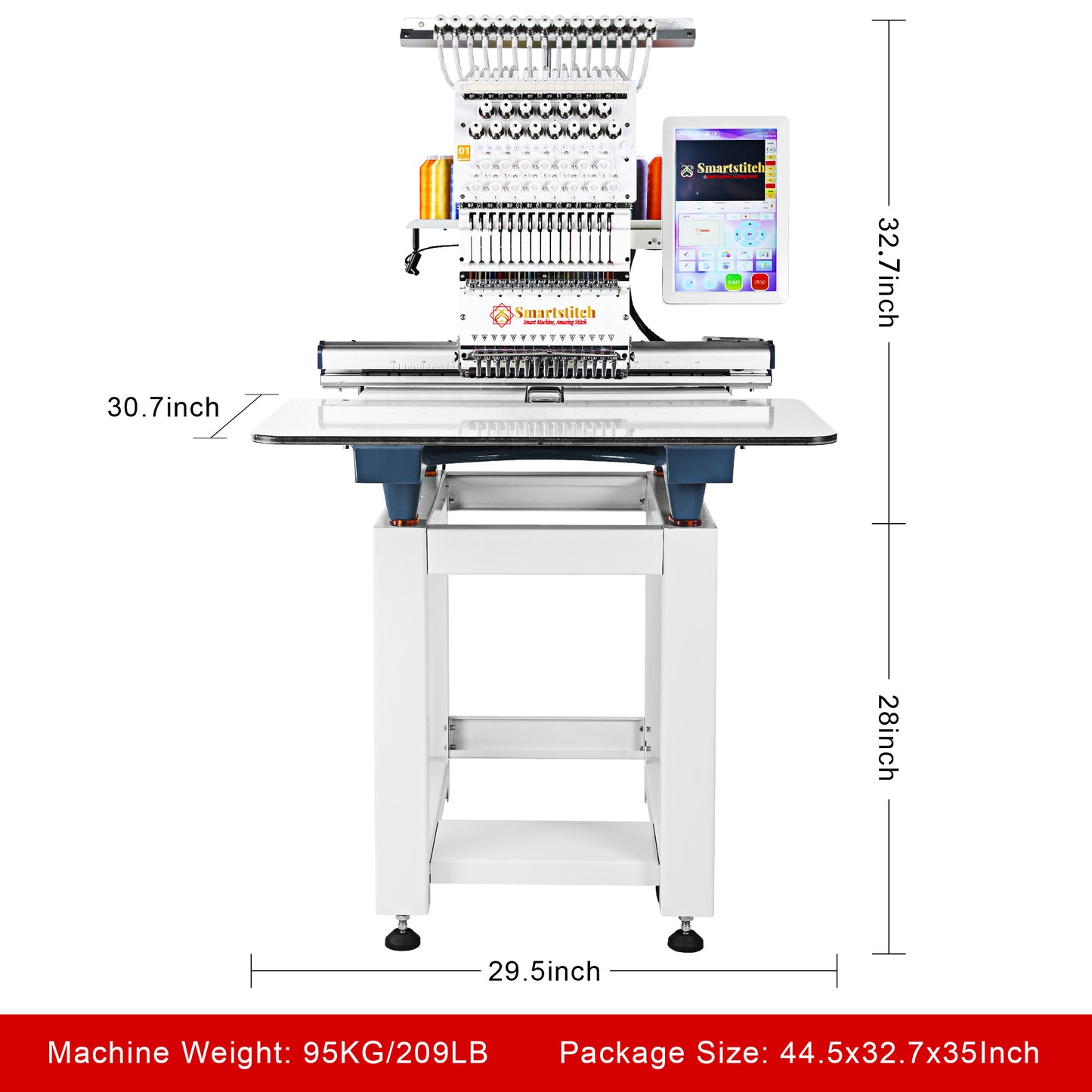 Smartstitch Embroidery Machine S1501, 15  Needles, Max Speed 1200RPM, Commercial Embroidery Machine for Hats and Clothing with 13.8"x19.7" Embroidery Area