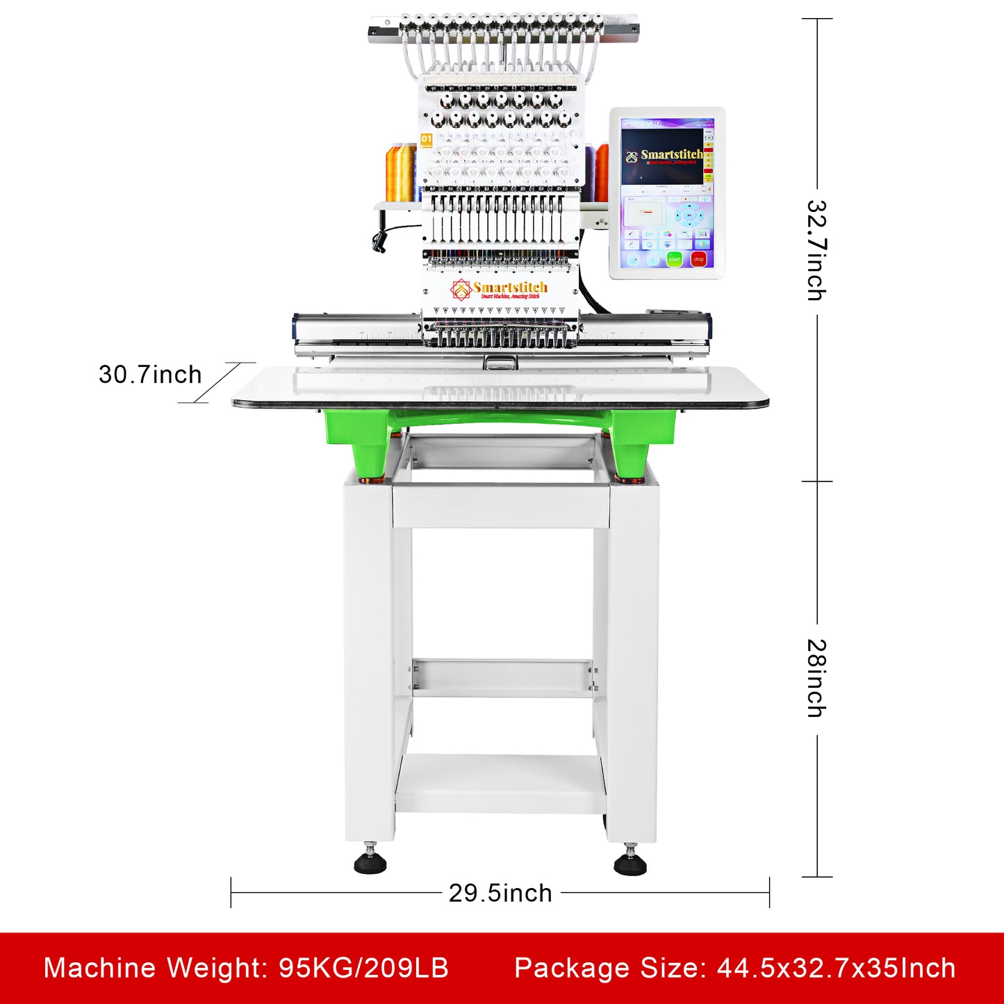 Smartstitch Embroidery Machine S1501, 15 Needles, Max Speed 1200RPM, Commercial Embroidery Machine for Hats and Clothing with 13.8"x19.7" Embroidery Area