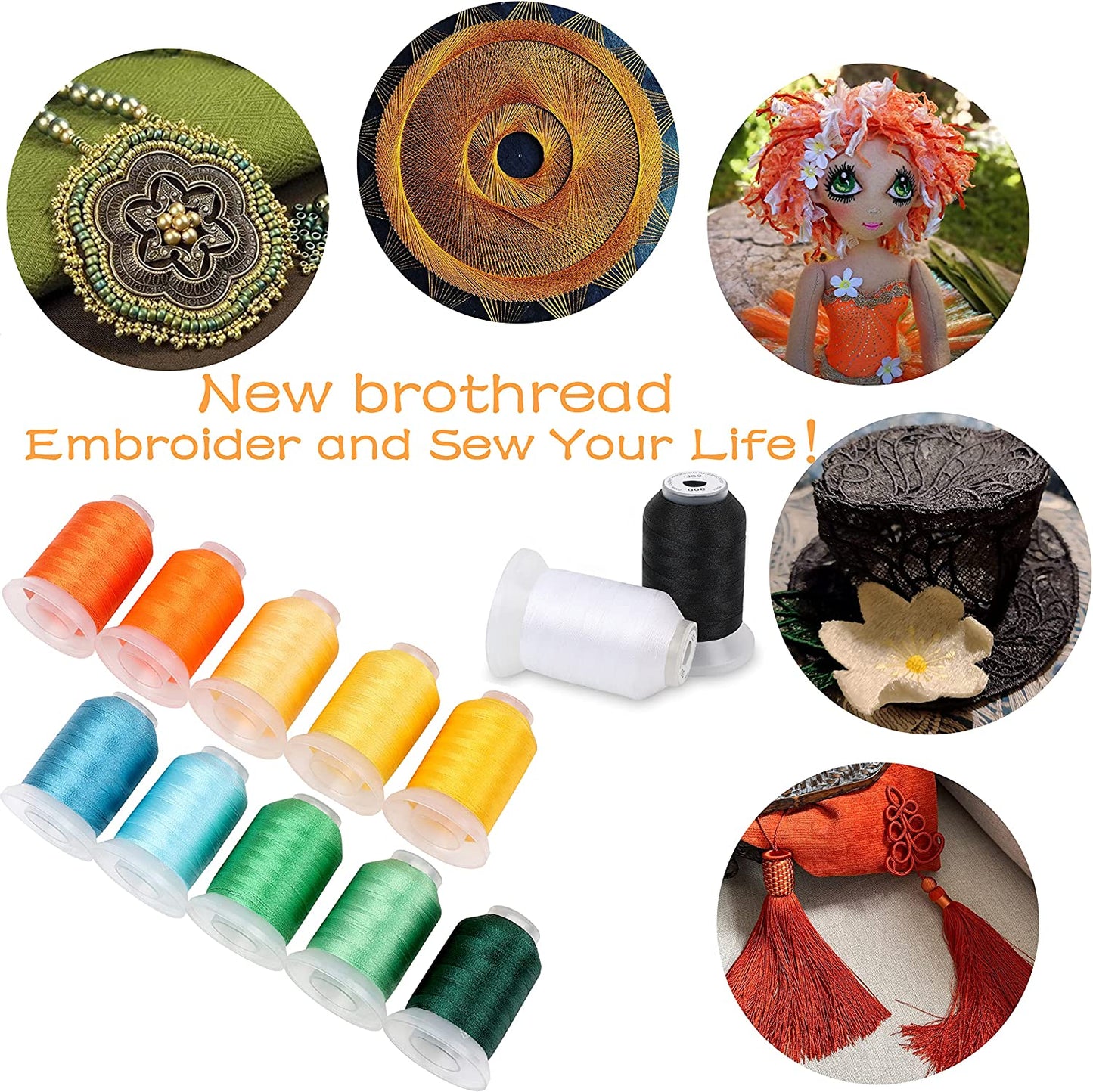 New brothread 40 Brother Colors Polyester Embroidery Machine Thread Kit 500M (550Y) Each Spool