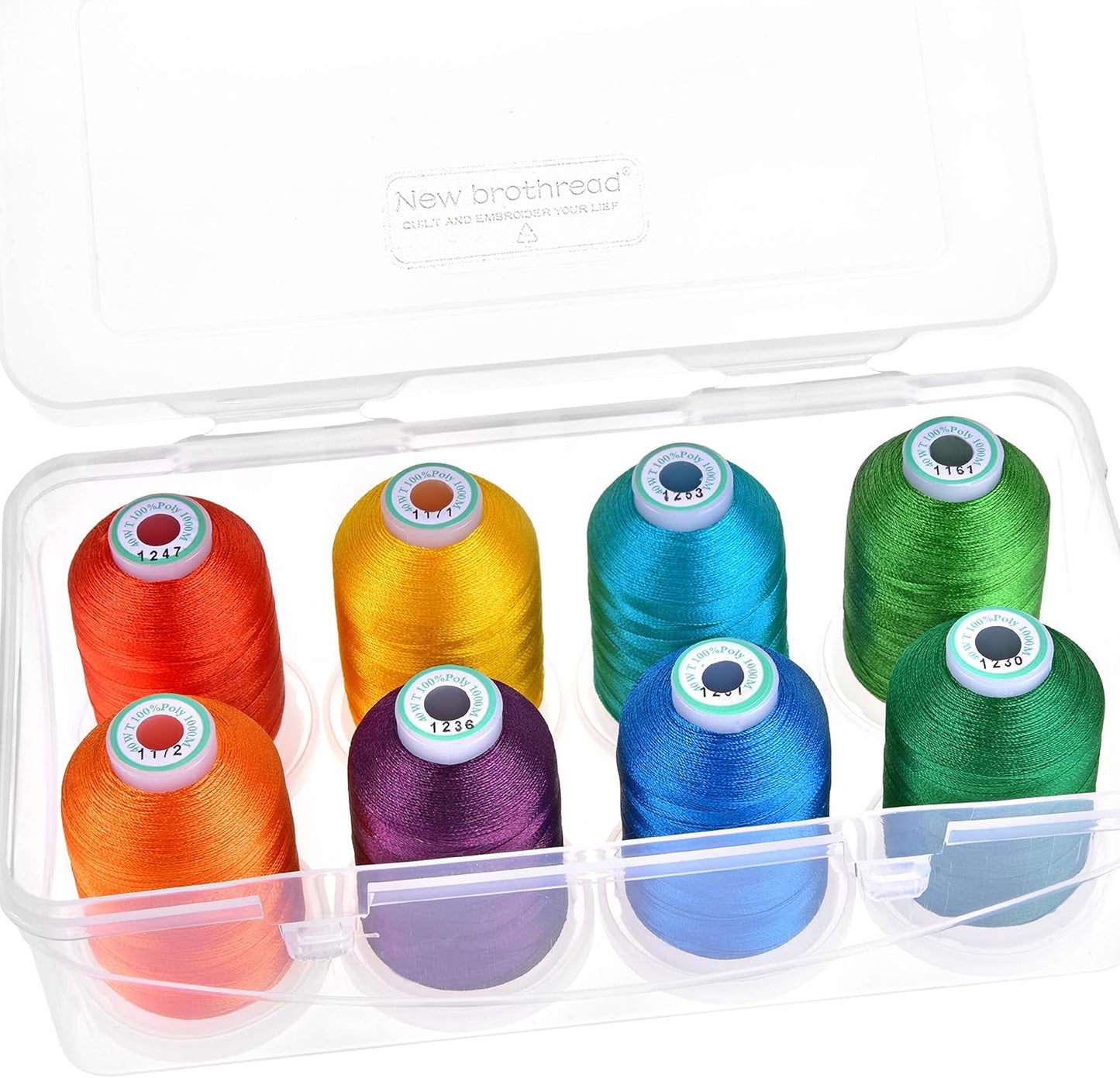 New brothread Polyester Embroidery Machine Thread 1000m Each with Clear Plastic Storage Box for Embroidery & Quilting
