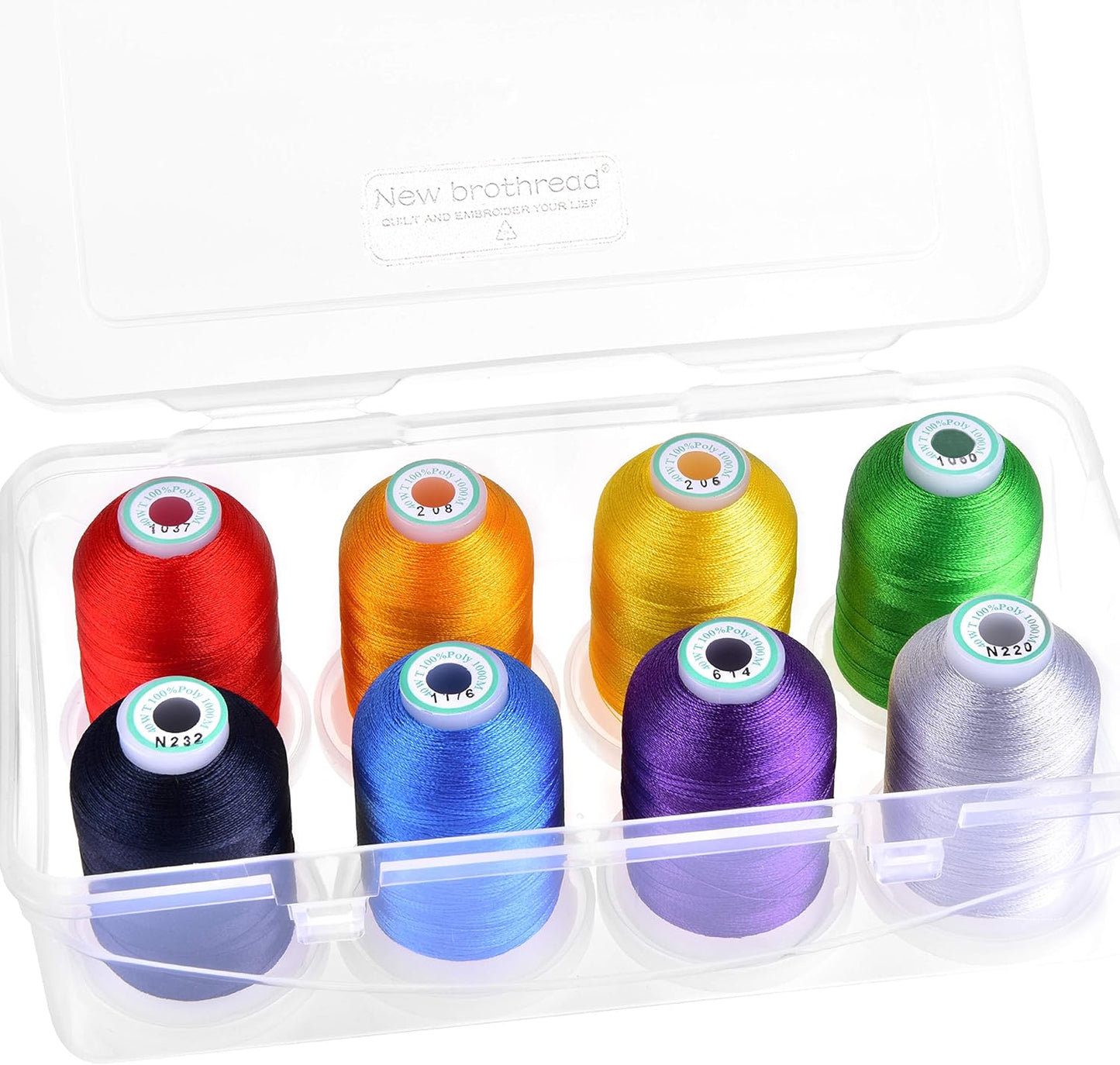 New brothread Polyester Embroidery Machine Thread 1000m Each with Clear Plastic Storage Box for Embroidery & Quilting