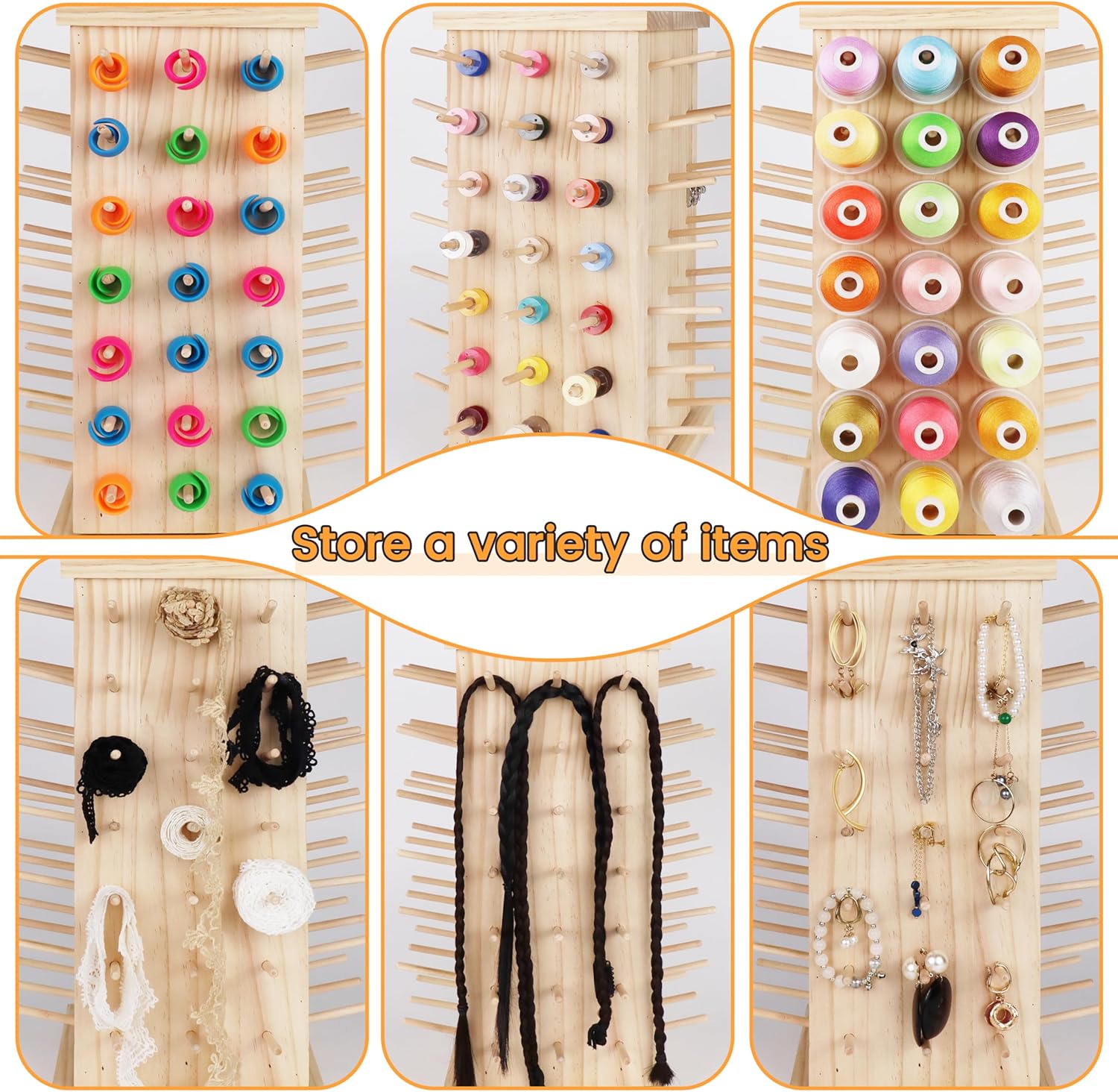 New brothread 93 Spools (DIY) 360° Fully Rotating Wooden Thread Rack/T