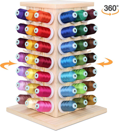 New brothread 93 Spools (DIY) 360° Fully Rotating Wooden Thread Rack/Thread Holder Organizer with Inner Storage Compartments for Sewing, Quilting, Embroidery, Hair-braiding and Jewelry