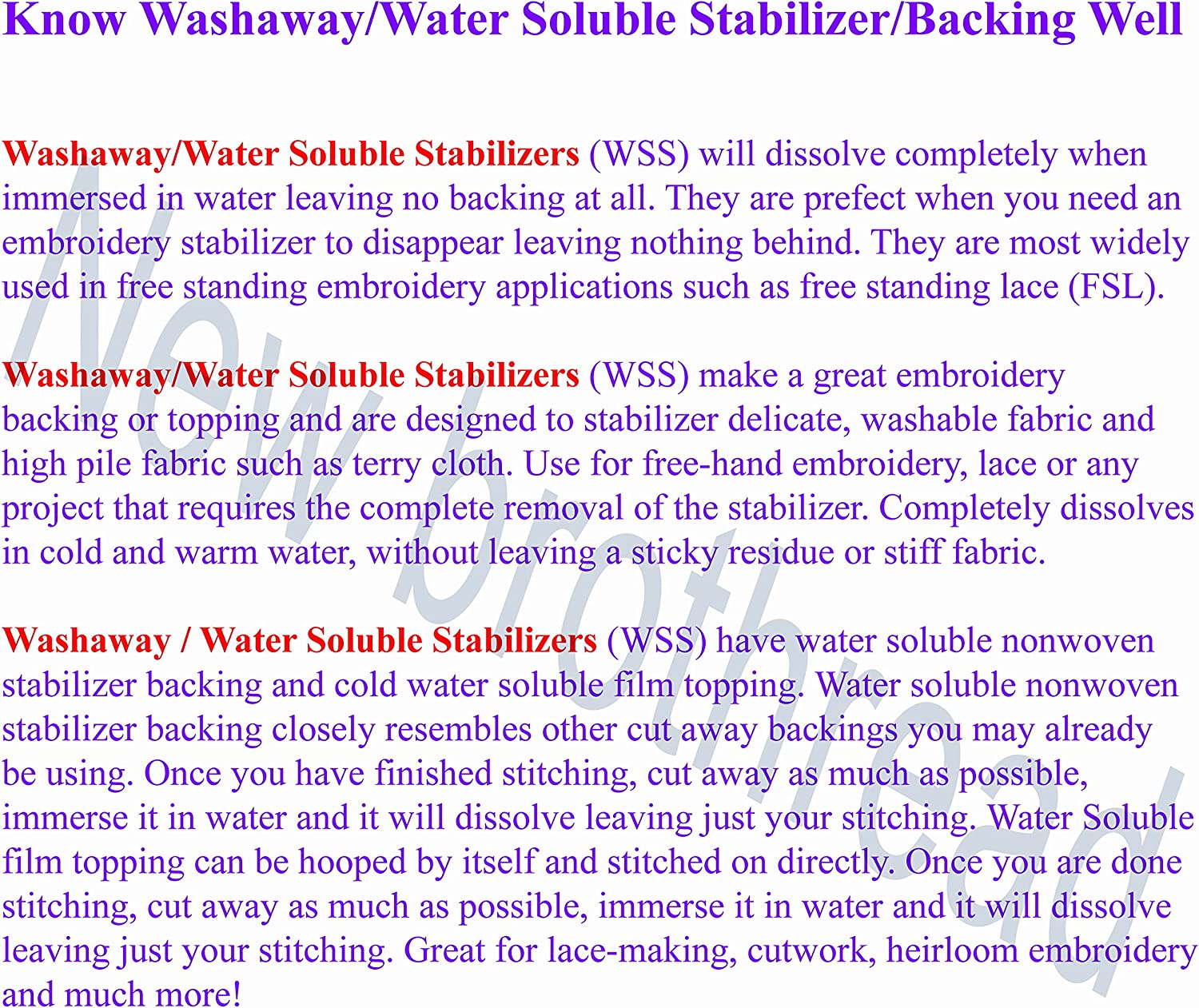 New brothread Wash Away - Water Soluble Machine Embroidery Stabilizer