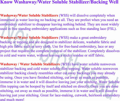 New brothread Wash Away - Water Soluble Machine Embroidery Stabilizer Backing & Topping 10" x 10 Yd roll