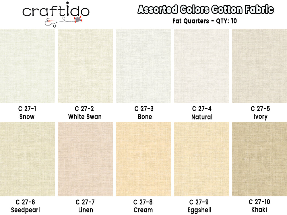 Craftido - 11 Options Solids with Tweed Tonals - Assorted Color Cotton Quilting Fabric Bundles 10pcs Fat Quarters 18"x21" - Medium Weight 5.2oz - for Quilting, Sewing and Crafts