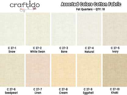 Craftido - 11 Options Solids with Tweed Tonals - Assorted Color Cotton Quilting Fabric Bundles 10pcs Fat Quarters 18"x21" - Medium Weight 5.2oz - for Quilting, Sewing and Crafts