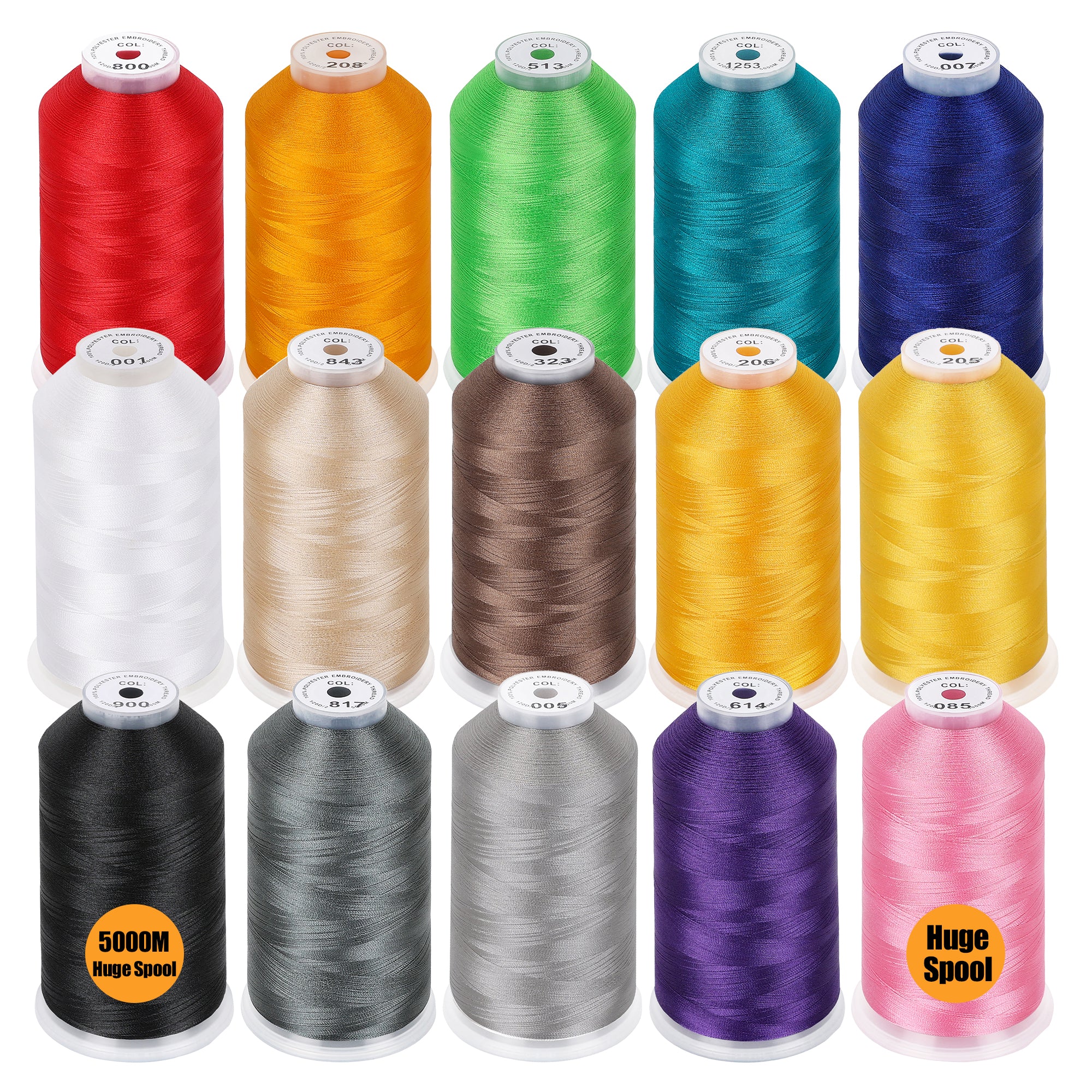 New brothreads - 15 Starter Colors of Huge Spool 5000M Polyester Embro