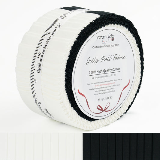 Craftido-18 Options-100% Cotton Jelly Roll Fabric Precut Strips for Quilting, Crafting, and Sewing, 40 Strips 2.5" x 44" Assorted Bundles for Rug, Quilt Project, DIY Craft and Home Decor