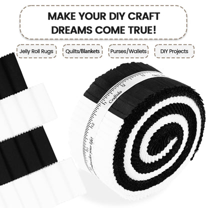 Craftido-18 Options-100% Cotton Jelly Roll Fabric Precut Strips for Quilting, Crafting, and Sewing, 40 Strips 2.5" x 44" Assorted Bundles for Rug, Quilt Project, DIY Craft and Home Decor