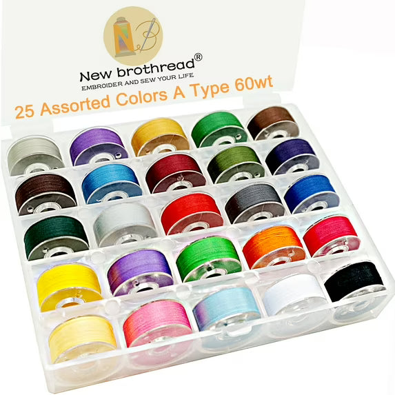 New brothread 25pcs 70D/2 (60WT) Prewound Bobbin Thread Plastic Size A SA156 for Embroidery and Sewing Machines DIY