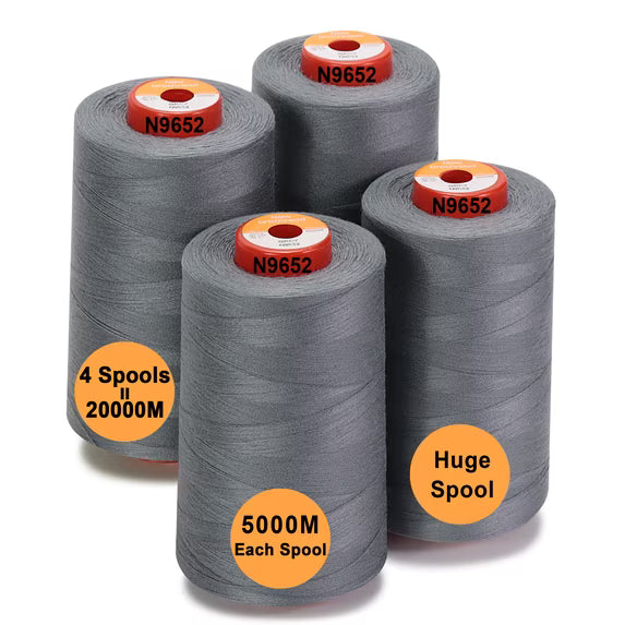 New brothread 4 Large Cones of Polyester Sewing Serger Quilting Thread - 5500Y (5000M) - Grey