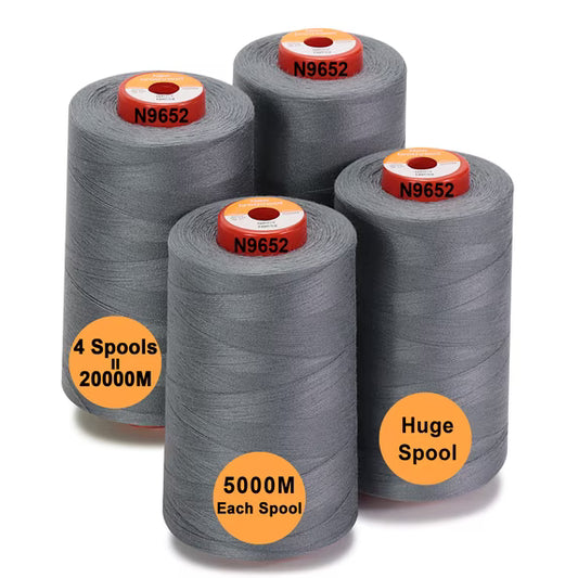 New brothread 4 Large Cones of Polyester Sewing Serger Quilting Thread - 5500Y (5000M) - Grey