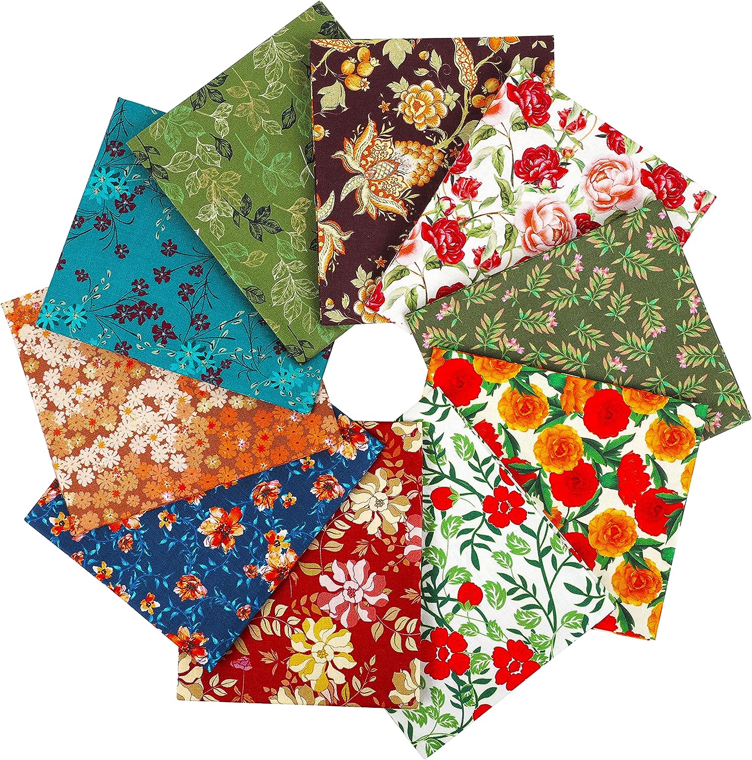 Qimicody Quilting Fabric, 44pcs 100% Cotton 9.8” x 9.8”(25cm x 25cm) Fat Quarters Fabric Bundles, Pre-Cut Squares Sheets for Patchwork Sewing