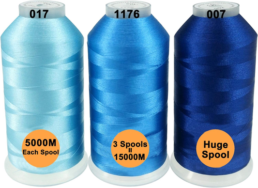 New brothreads - 40 Options- Various Assorted Color Packs of Polyester Embroidery Machine Thread Huge Spool 5000M for All Embroidery Machines Regular price$11.99（3xDIFFERENT BLUES）