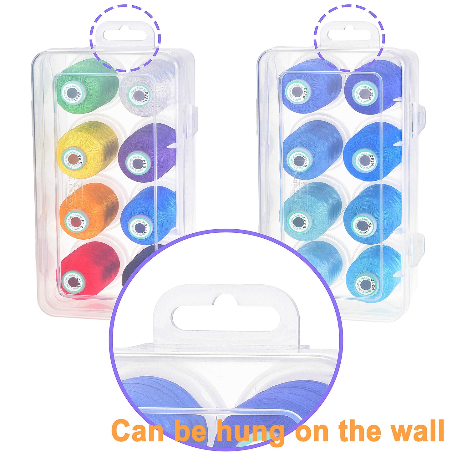New brothread Polyester Embroidery Machine Thread 1000m Each with Clear Plastic Storage Box for Embroidery & Quilting