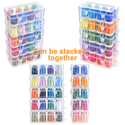 New brothread Polyester Embroidery Machine Thread 1000m Each with Clear Plastic Storage Box for Embroidery & Quilting