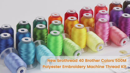 New brothread 40 Brother Colors Polyester Embroidery Machine Thread Kit 500M (550Y) each Spool for Brother Babylock Janome Singer Pfaff Husqvarna Bernina Embroidery and Sewing Machines