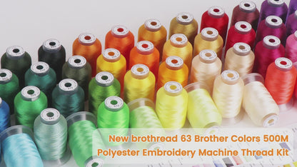 New brothread 63 Colours Polyester Machine Embroidery Thread Kit 500M (550Y) each Spool