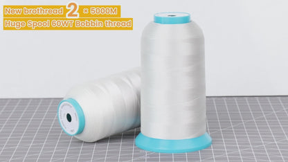 New brothread Set of 2 Bobbin Thread/Bottom Thread 60WT Huge Spool 5000M (5500Y) for Embroidery and Sewing Machines