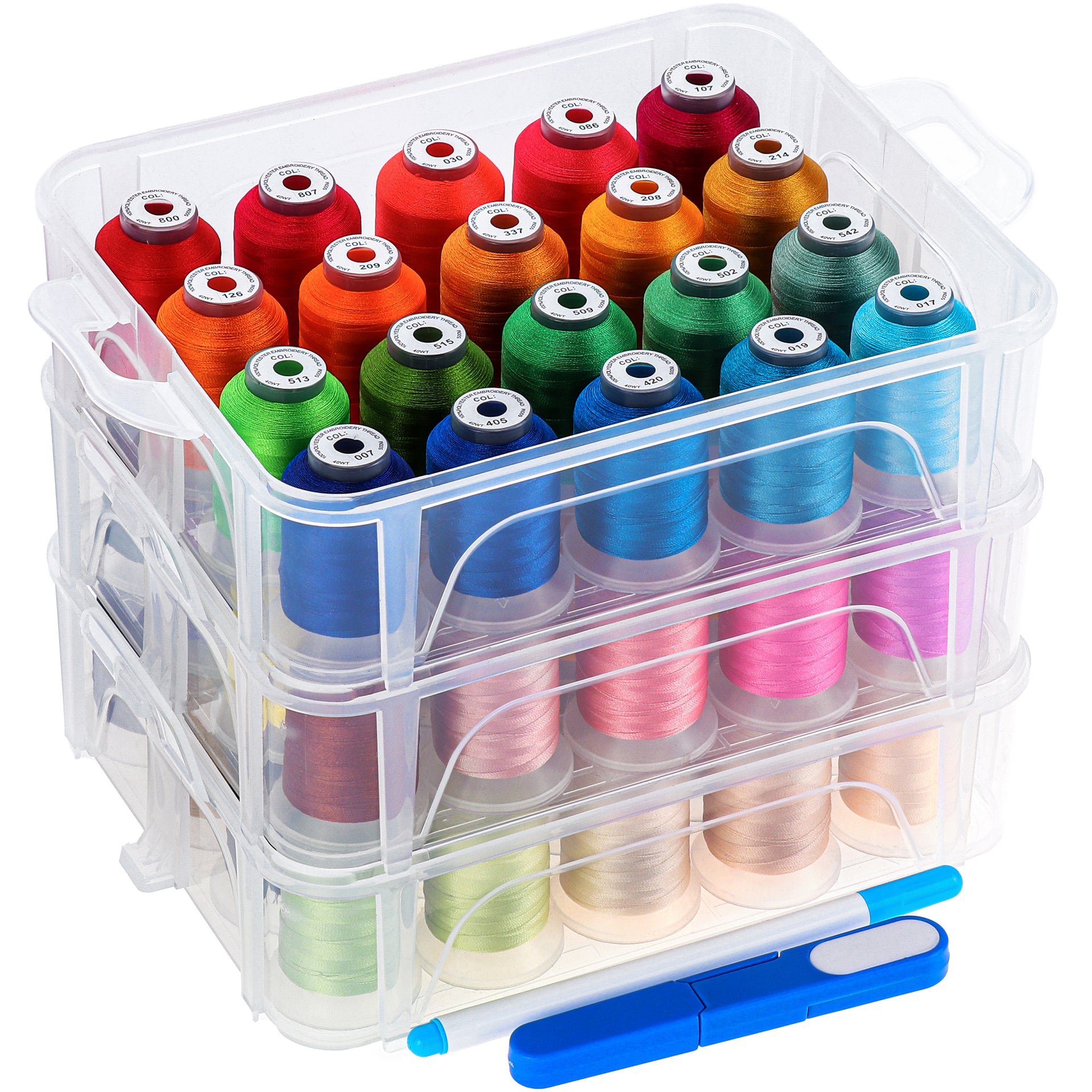 New brothread 2 Layers Stackable Clear Storage Box/Organizer for Holding 40  Spools Home Embroidery & Sewing Thread (Spool Size Requirement
