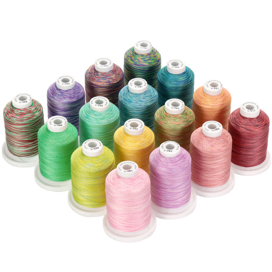 New brothread 16 Variegated Colors Multi-Purpose 100% Mercerized Cotton Threads 30WT(50S/3) 600M(660Y) Each Spool